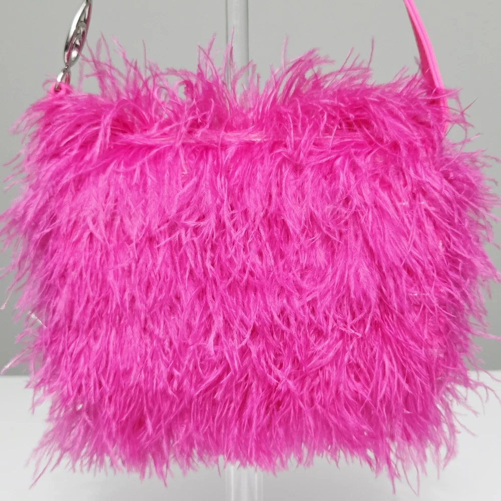 BROTHER VELLIES LIJADU OSTRICH FEATHER SHOULDER BAG IN HOT PINK